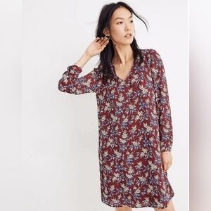 MADEWELL Button Back Dress in Antique Flora in Burgundy Sz Medium